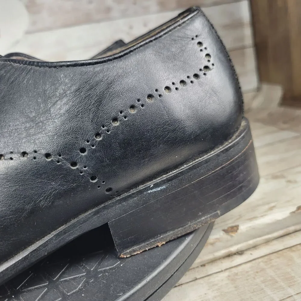 JM Weston Men Size 10/43 Black Leather Wingtip Brogue Oxford Shoes
